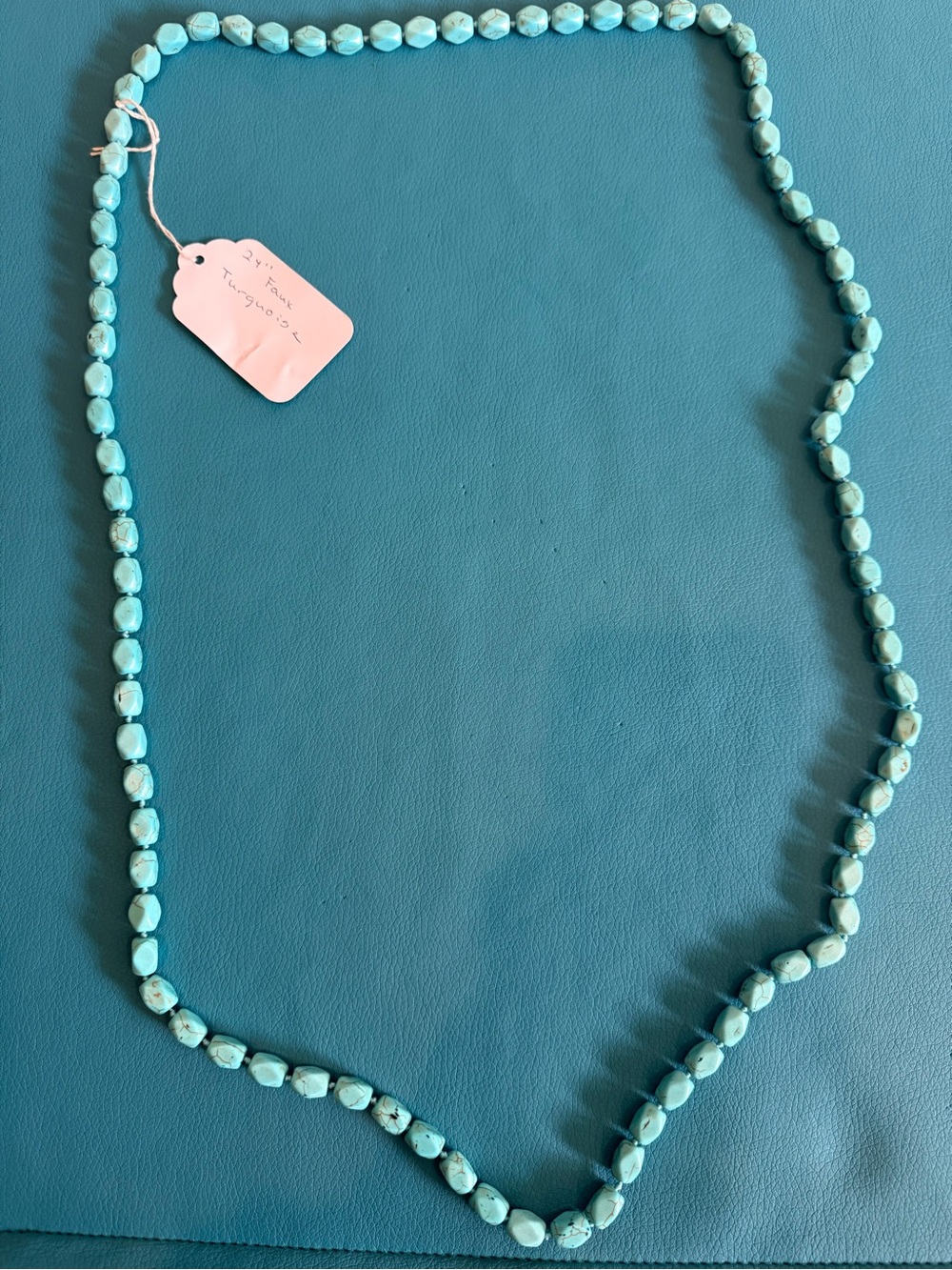VINTAGE 24 in Turquoise Rock Bead Necklace - Blue Turquoise Strand